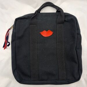 Clare V Black Canvas Backpack Red Lips